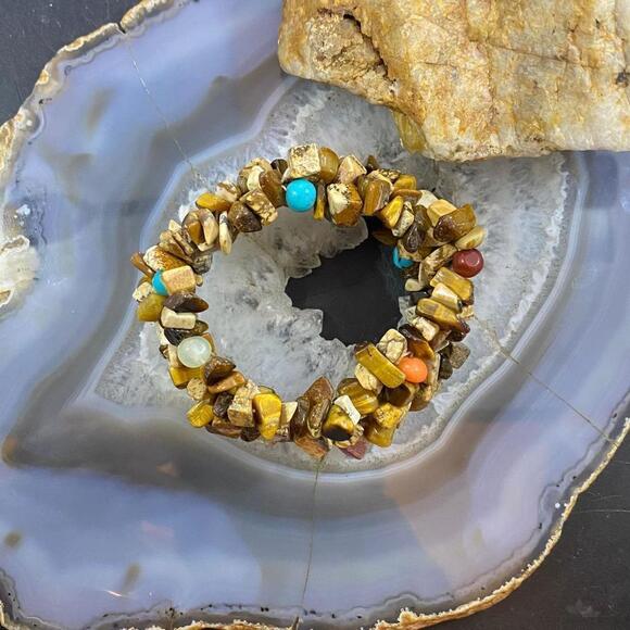 Carolyn Pollack 6 Strand Multi Gemstone Chunk Bead Stretch Bracelet For Women - Picture 4 of 8